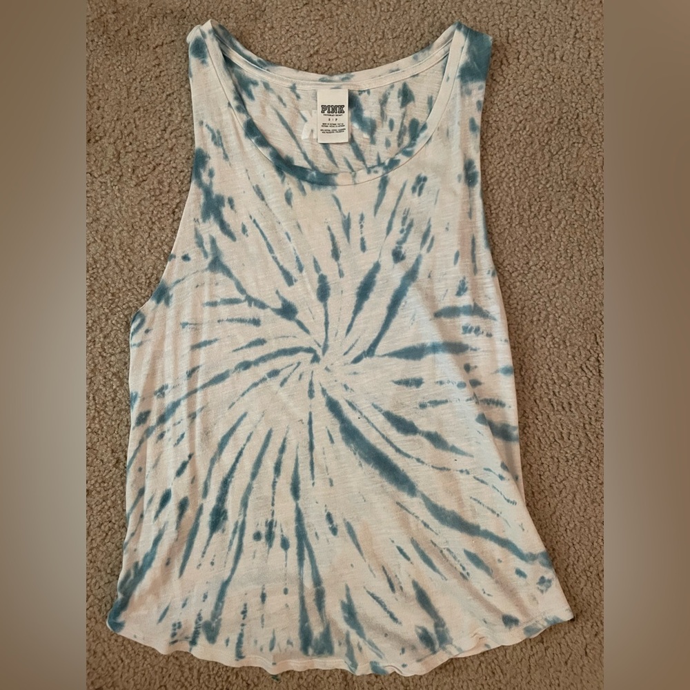 PINK Victoria's Secret Blue and White Swirl Tank Top